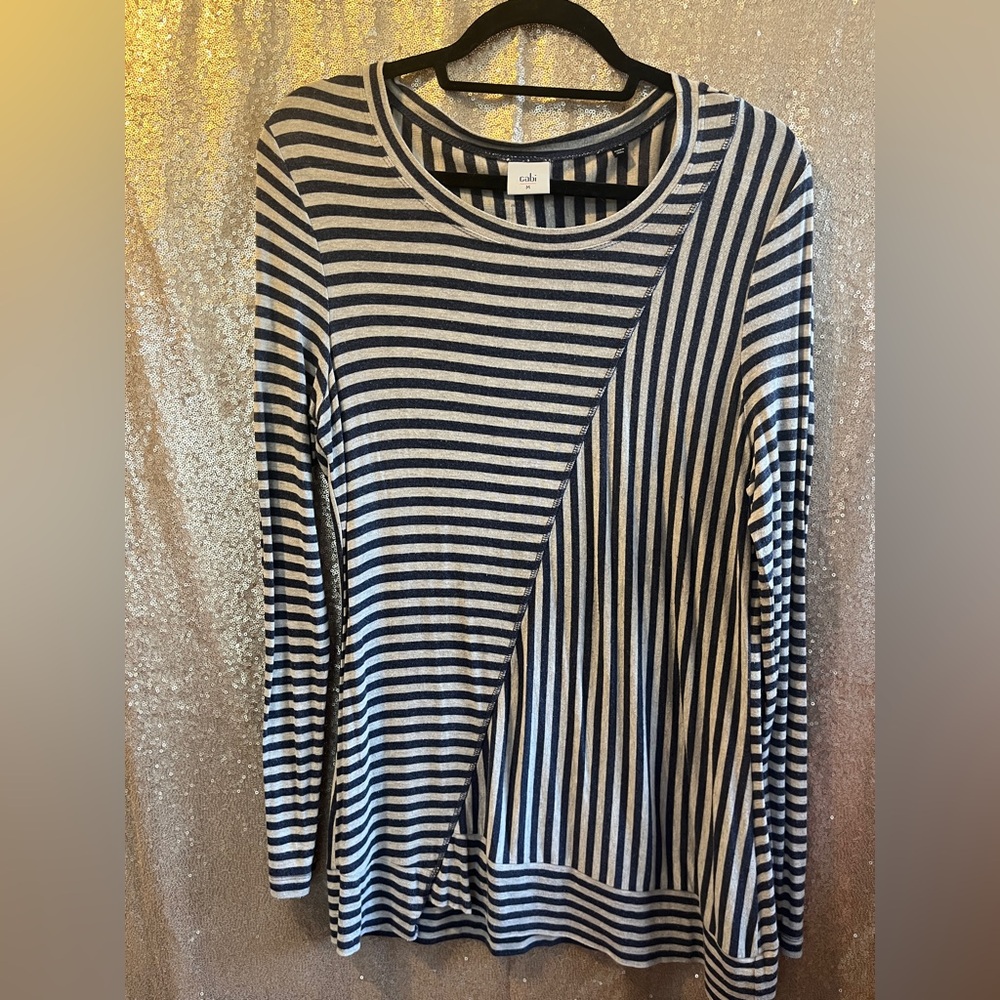Cabi long sleeve tee with switch stripe pattern